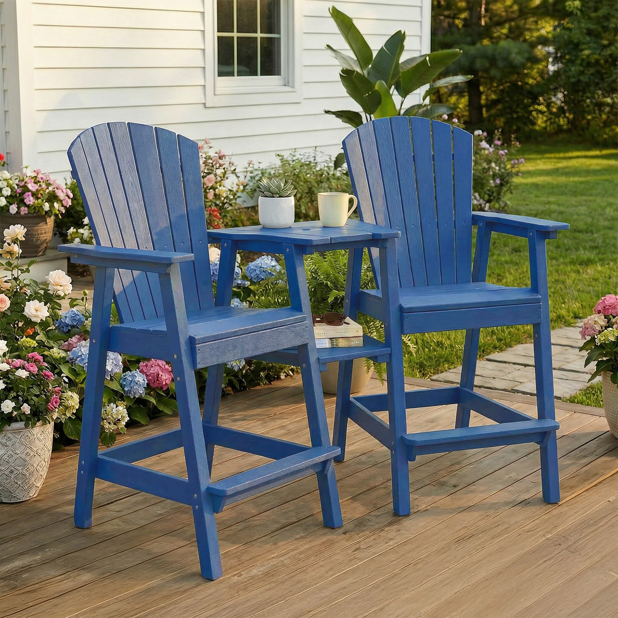 Rosecliff Heights HDPE Tall Adirondack Chair Set with Removable